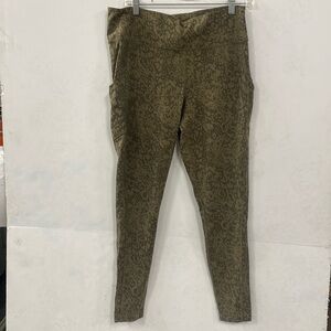 Garnet Hill Seam Detail Print Legging Olive Green Tan L